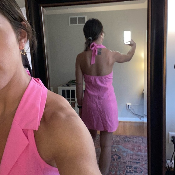 pink button up collared halter dress - Picture 3 of 7